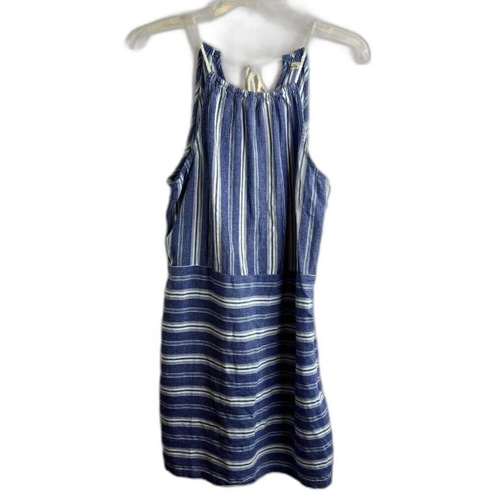 Hollister Blue White Striped Sleeveless Beachy Rope Halter Dress‎ Size Small